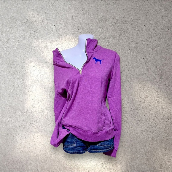 VS PINK Purple & Blue Quarter Zip Sweatshirt - Picture 1 of 3